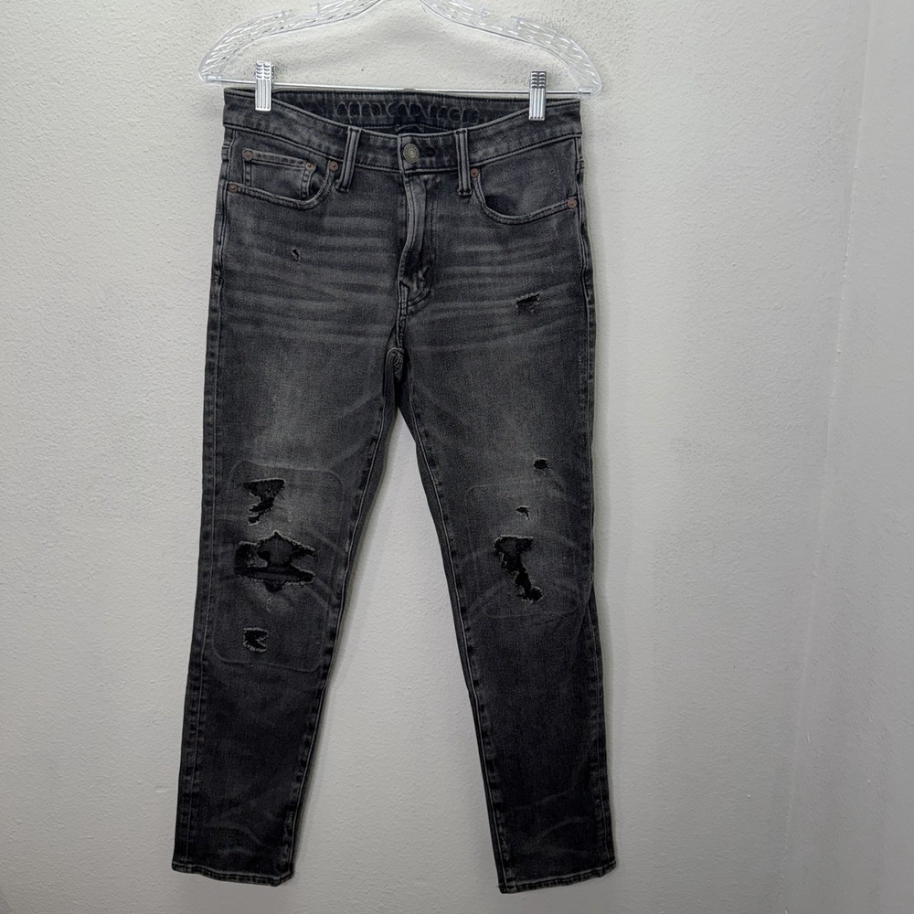 American Eagle Airflex 360 Distressed Mens Jeans Size 30x30 Slim Black Denim